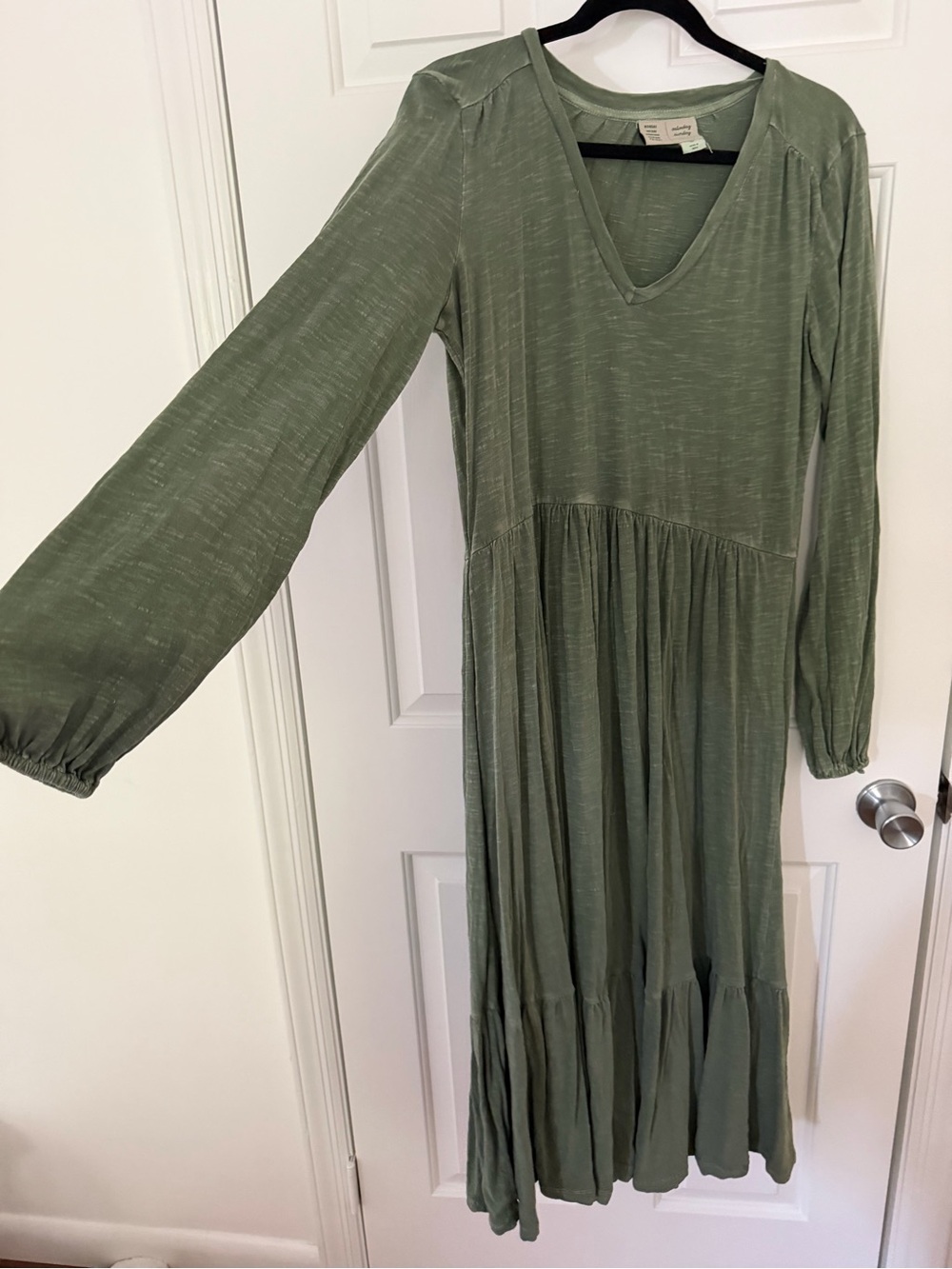 Anthropologie Olive Green V-Neck Tiered Maxi Dress